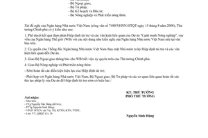 Công văn  1432/TTg-QHQT Báo cáo kết quả đàm phán Hiệp định cho Dự án vay vốn của WB