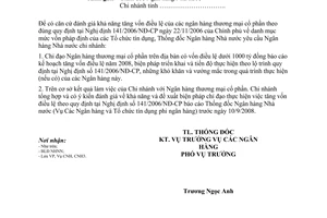 Công văn  7910/NHNN-CNH Báo cáo tình hình tăng vốn điều lệ của các Ngân hàng TMCP