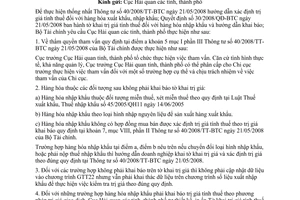 Công văn  8956/BTC-TCHQ Thực hiện TT 40/2008/TT-BTC và QĐ 30/2008/QĐ-BTC  tờ khai trị giá tính thuế đối với hàng hóa nhập khẩu