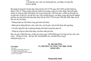 Công văn  6998/BGDĐT-CTHSSV Tổng kết CT 34-CT/TW
