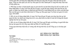 Công văn  3718/TCHQ-GSQL kiểm tra hàng tồn đọng tại cảng trên 30 ngày