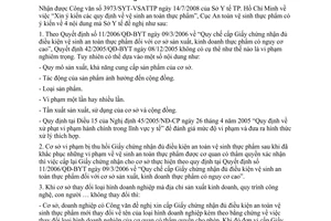 Công văn 866/ATTP-CĐT Trả lời các quy định  vệ sinh an toàn thực phẩm