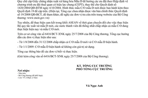 Công văn  3828/TCHQ-GSQL chấp nhận C/O mẫu D mới