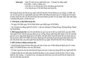 Công văn 352/CV-HĐT Thông báo kế hoạch luyện thi tuyển chọn thí sinh tham dự Hội thi tay nghề ASEAN -7