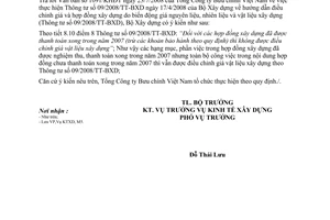 Công văn 124/BXD-KTXD Thực hiện TT 09/2008/TT-BXD hướng dẫn điều chỉnh giá và hợp đồng xây dựng do biến động giá nguyên liệu, nhiên liệu VLXD