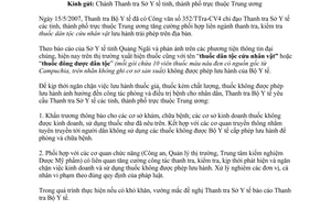 Công văn 762/TTrB-CV4 lưu hành thuốc chưa được Bộ Y tế cấp phép