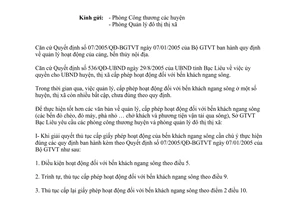 Công văn 438/SGTVT-VT cấp phép hoạt động đối với bến khách ngang sông