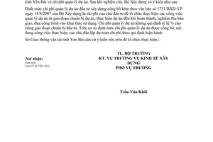 Công văn 130/BXD-KTXD Định mức chi phí quản lý dự án