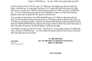 Công văn  133/BXD-KTXD Đào tạo, bồi dưỡng nghiệp vụ định giá xây dựng