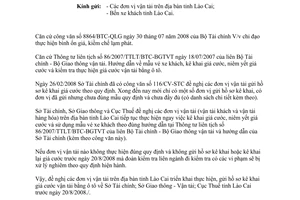Công văn 652/STC-VG đề nghị đơn vị vận tải thực hiện kê khai giá cước