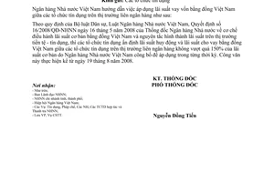 Công văn  7585/NHNN-CSTT áp dụng lãi suất vay vốn bằng đồng Việt Nam giữa các tổ chức tín dụng trên thị trường liên ngân hàng