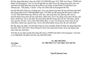 Công văn  67/BXD-VLXD Xác nhận vật tư xây dựng trong nước chưa sản xuất được