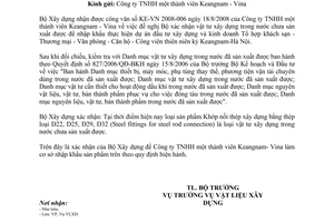 Công văn 66/BXD-VLXD xác nhận vật tư xây dựng trong nước chưa sản xuất được