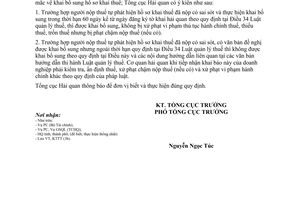 Công văn  4011/TCHQ-KTTT khai bổ sung hồ sơ khai thuế