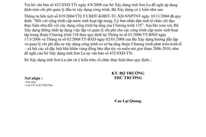 Công văn  1704/BXD-KTXD Hướng dẫn áp dụng định mức chi phí quản lý đầu tư XDCT