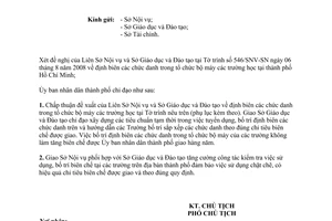 Công văn 5344/UBND-VX định biên chức danh trong tổ chức bộ máy trường học