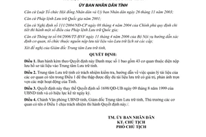 Quyết định 1856/QĐ-UBND Danh mục số 1 cơ quan nộp lưu hồ sơ vào Trung tâm Lưu trữ Thừa Thiên Huế