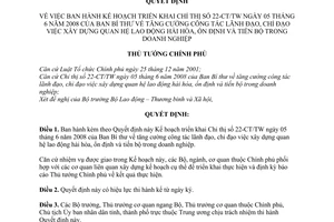 Quyết định 1129/QĐ-TTg kế hoạch triển khai Chỉ thị 22-CT/TW Ban Bí thư về tăng cường công tác lãnh