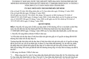 Quyết định 65/2008/QĐ-UBND bổ sung Quy định bồi thường, hỗ trợ và tái định cư khi Nhà nước thu hồi đất TPHCM theo Quyết định 17/2008/QĐ-UBND