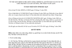Quyết định 1545/QĐ-UBND 2008 quyền hạn cơ cấu tổ chức bộ máy Sở Văn hóa Thể thao Du lịch Bắc Kạn