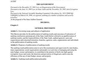 Decree No. 91/2008/ND-CP of August 18, 2008, on the publicization of auditing results and outcomes of realization of auditing conclusions and proposals of the state audit.