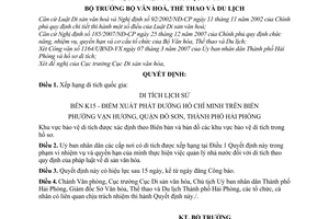 Quyết định 63/2008/QĐ-BVHTTDL xếp hạng di tích quốc gia