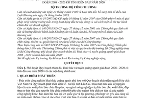 Quyết định 28/2008/QĐ-BCT phê duyệt Quy hoạch thăm dò, khai thác và tuyển quặng apatít giai đoạn 2008 - 2020 có tính đến sau năm 2020