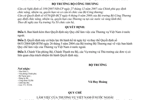 Quyết định 4536/QĐ-BCT Quy chế làm việc của Thương vụ Việt Nam ở nước ngoài