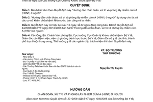 Quyết định 30/2008/QĐ-BYT hướng dẫn chẩn đoán, xử trí và phòng lây nhiễm cúm A (H5N1) ở ngườ
