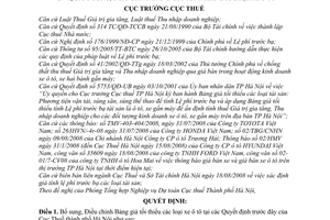 Quyết định số 11416/QĐ-CT-THNVDT bổ sung bảng giá tối thiểu ô tô