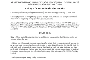 Quyết định 1291/QĐ-UBND năm 2008 mức hỗ trợ phòng chống dịch bệnh hội chứng