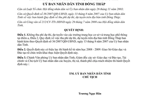 Quyết định 27/2008/QĐ-UBND không thu phí dự thi trung học phổ thông Đồng Tháp