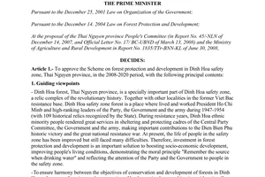 Decision No. 1134/QD-TTg of August 21, 2008, approving the scheme on forest protection and development in Dinh Hoa safety zone, Thai Nguyen province, in the 2008-2020 period.
