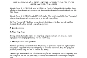 Hướng dẫn 535/HD-SCT sản xuất sạch hơn trong doanh nghiệp sản xuất công nghiệp Tiền Giang 2008