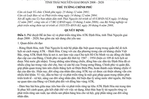 Quyết định 1134/QĐ-TTg phê duyệt Đề án bảo vệ và phát triển rừng khu ATK Định Hóa, tỉnh Thái Nguyên giai đoạn 2008 – 2020
