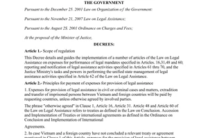 Decree No. 92/2008/ND-CP of August 22,2008, detailing and guiding the implementation of a number of articles of the law on Legal Assistance.