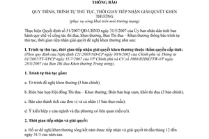 Công văn 321/SNV-TB thông báo quy trình trình tự thủ tục thời gian tiếp nhận
