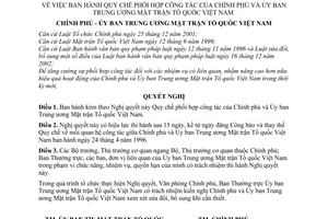 Nghị quyết liên tịch 19/2008/NQLT/CP-UBTUMTTQVN quy chế phối hợp công tác Chính phủ và Ủy ban Trung ương Mặt trận Tổ quốc Việt Nam
