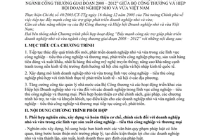 Chương trình phối hợp hoạt động 7468/CTPH-BCT-HHDNNVV đẩy mạnh công tác trợ giúp phát triển doanh nghiệp nhỏ vừa ngành công thương 2008-2012