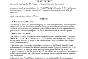 Decree No. 93/2008/ND-CP of August 22, 2008, defining the functions. tasks, powers and organtza-tionalstructure of The Ministry of Justice.