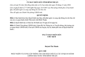 Quyết định 70/2008/QĐ-UBND quy chế phát ngôn cung cấp thông tin báo chí Bình Thuận