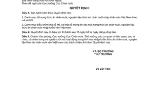 Quyết định 88/2008/QĐ-BNN  "danh mục thức ăn chăn nuôi, nguyên liệu thức ăn chăn nuôi nhập khẩu vào Việt Nam theo mã số HS"