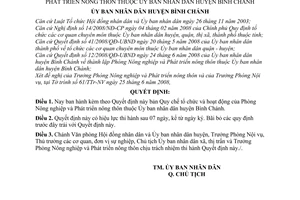 Quyết định 19/2008/QĐ-UBND Quy chế tổ chức và hoạt động của Phòng Nông nghiệp và Phát triển nông thôn thuộc Ủy ban nhân dân huyện Bình