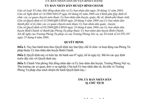 Quyết định 14/2008/QĐ-UBND Quy chế tổ chức và hoạt động của Phòng Tư pháp thuộc Ủy ban nhân dân huyện Bình Chánh