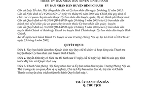 Quyết định 21/2008/QĐ-UBND Quy chế tổ chức và hoạt động của Thanh tra huyện thuộc Ủy ban nhân dân huyện Bình Chánh