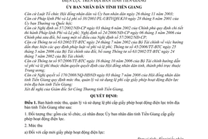 Quyết định 34/2008/QĐ-UBND mức thu, quản lý và sử dụng lệ phí cấp giấy phép hoạt động điện lực trên địa bàn tỉnh Tiền Giang