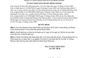 Quyết định 16/2008/QĐ-UBND Quy chế tổ chức và hoạt động của Phòng Công Thương thuộc Ủy ban nhân dân huyện Bình Chánh