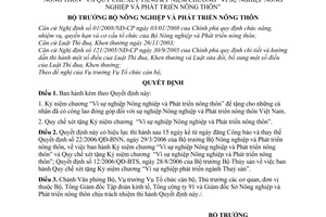 Quyết định 89/2008/QĐ-BNN kỷ niệm chương “vì sự nghiệp nông nghiệp và phát triển nông thôn” và quy chế xét tặng kỷ niệm chương