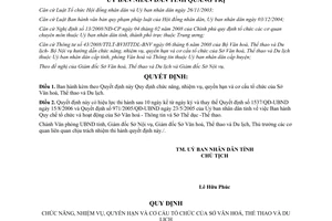 Quyết định 27/2008/QĐ-UBND chức năng nhiệm vụ quyền hạn cơ cấu Sở VHTT&DL