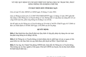 Quyết định 1581/2008/QĐ-UBND cấp giấy phép xây dựng cho trạm thu phát sóng